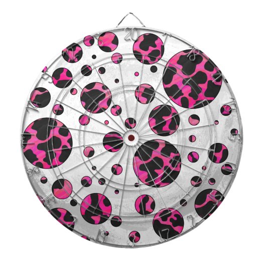 Polka Dot Koe Hot Pink en Black Print Dartbord (Voorkant)
