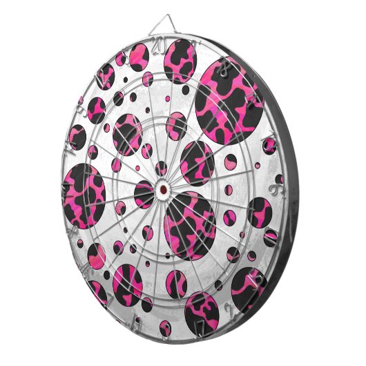 Polka Dot Koe Hot Pink en Black Print Dartbord (Voorkant Rechts)