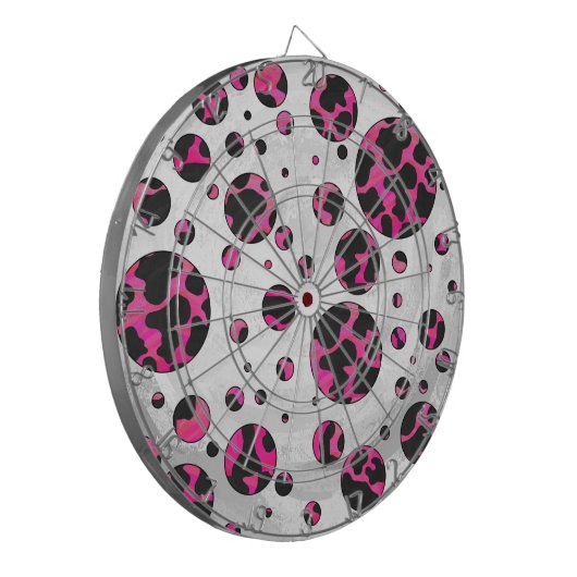 Polka Dot Koe Hot Pink en Black Print Dartbord (Voorkant Links)