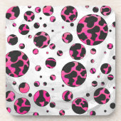 Polka Dot Koe Hot Pink en Black Print Drankjes Onderzetter (Voorkant)