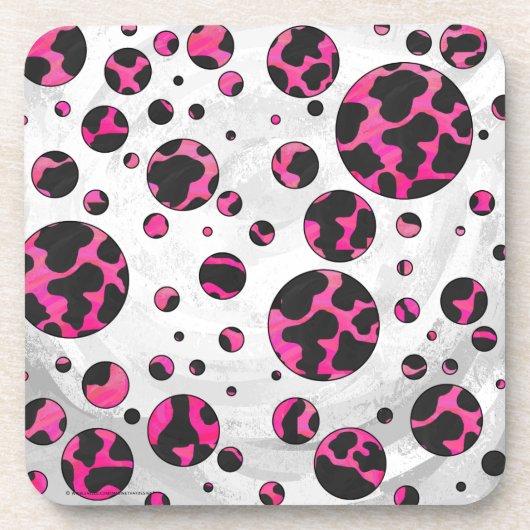 Polka Dot Koe Hot Pink en Black Print Drankjes Onderzetter (Voorkant)