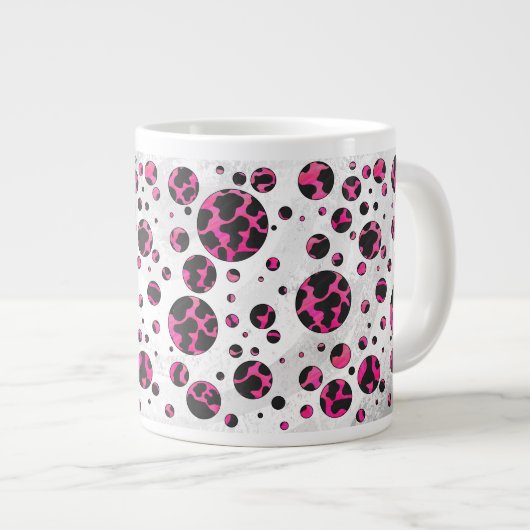 Polka Dot Koe Hot Pink en Black Print Grote Koffiekop (Voorkant rechts)