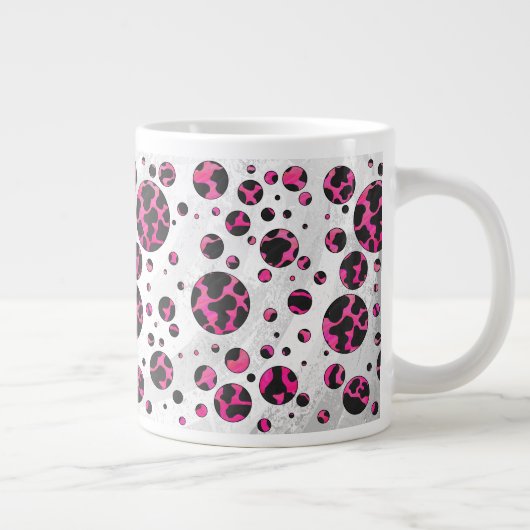 Polka Dot Koe Hot Pink en Black Print Grote Koffiekop (Rechts)