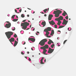 Polka Dot Koe Hot Pink en Black Print Hart Sticker