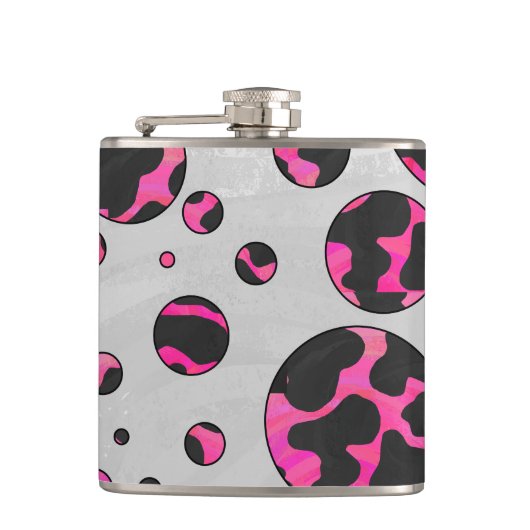 Polka Dot Koe Hot Pink en Black Print Heupfles (Voorkant)