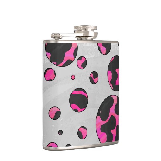 Polka Dot Koe Hot Pink en Black Print Heupfles (Rechts)