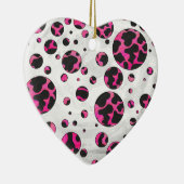 Polka Dot Koe Hot Pink en Black Print Keramisch Ornament (Rechts)