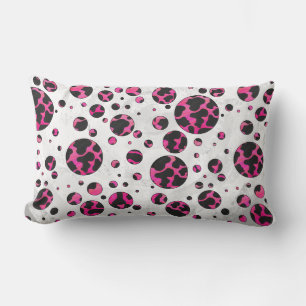 Polka Dot Koe Hot Pink en Black Print Kussen
