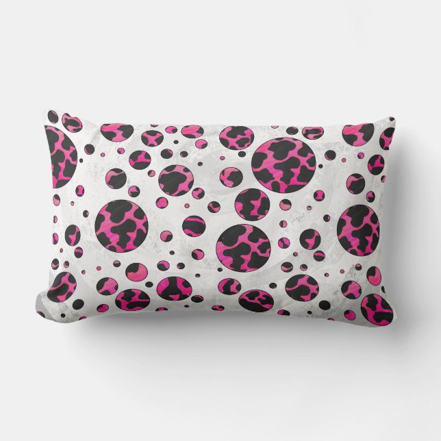 Polka Dot Koe Hot Pink en Black Print Kussen (Voorkant)