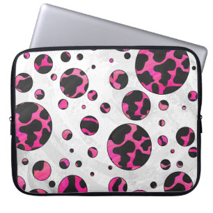 Polka Dot Koe Hot Pink en Black Print Laptop Sleeve