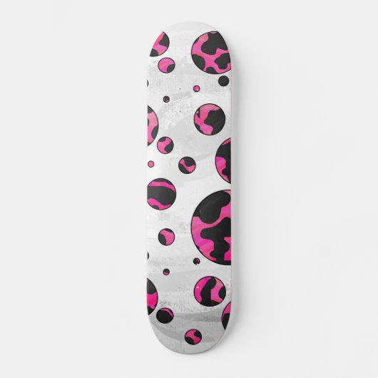 Polka Dot Koe Hot Pink en Black Print Skateboard (Voorkant)
