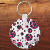 Polka Dot Koe Hot Pink en Black Print Sleutelhanger (Voorkant)