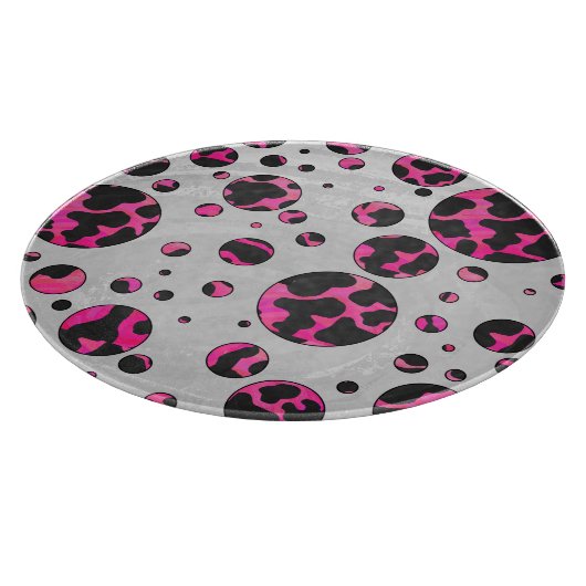 Polka Dot Koe Hot Pink en Black Print Snijplank (Hoek)