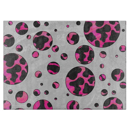 Polka Dot Koe Hot Pink en Black Print Snijplank (Voorkant)