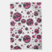 Polka Dot Koe Hot Pink en Black Print Theedoek (Verticaal)