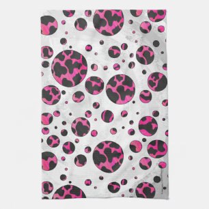 Polka Dot Koe Hot Pink en Black Print Theedoek