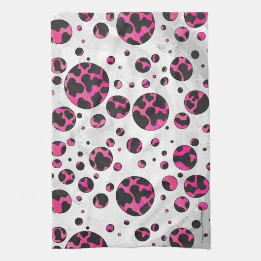 Polka Dot Koe Hot Pink en Black Print Theedoek (Verticaal)