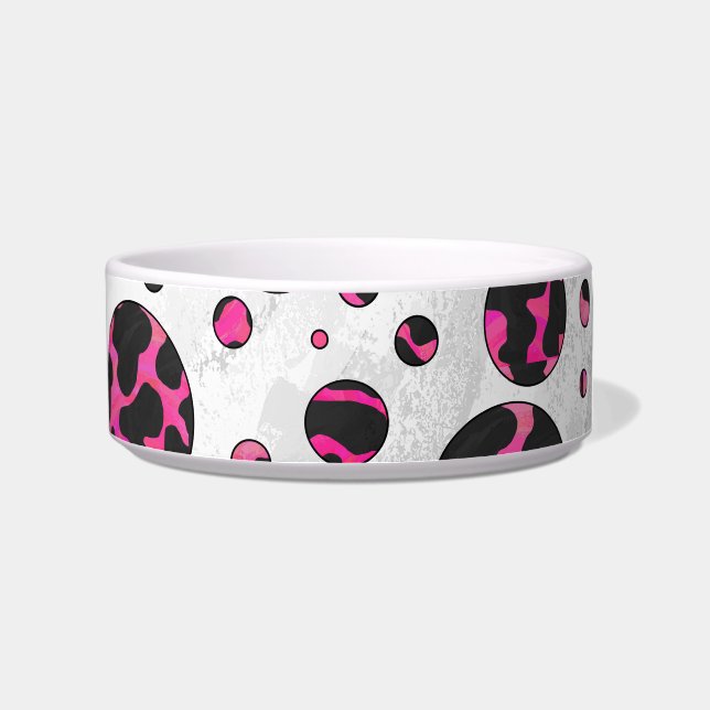 Polka Dot Koe Hot Pink en Black Print Voerbakje (Rechts)
