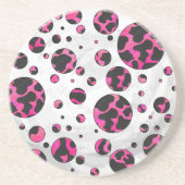 Polka Dot Koe Hot Pink en Black Print Zandsteen Onderzetter (Voorkant)