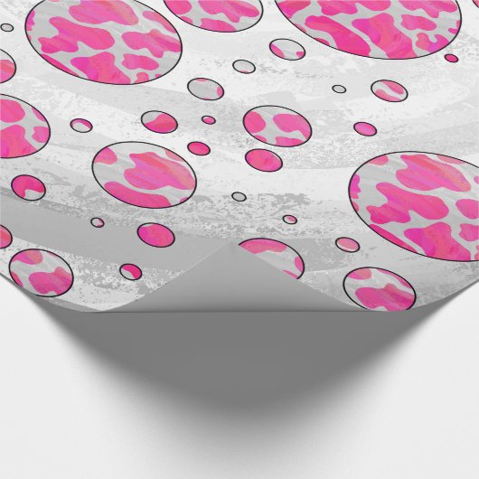 Polka Dot Koe Roze en Wit Cadeaupapier (Hoek)