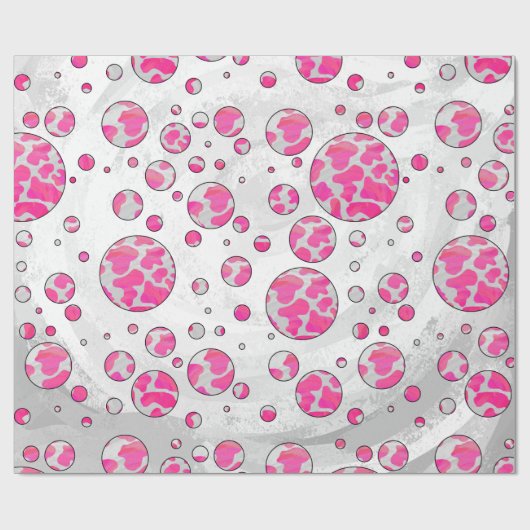 Polka Dot Koe Roze en Wit Cadeaupapier (Vlak)