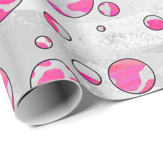 Polka Dot Koe Roze en Wit Cadeaupapier (Rol Hoek)