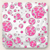 Polka Dot Koe Roze en Wit Drankjes Onderzetter (Voorkant)