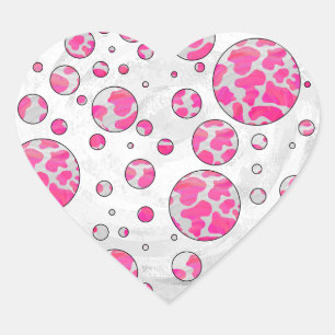 Polka Dot Koe Roze en Wit Hart Sticker