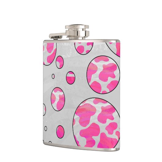 Polka Dot Koe Roze en Wit Heupfles (Links)