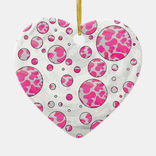 Polka Dot Koe Roze en Wit Keramisch Ornament (Voorkant)