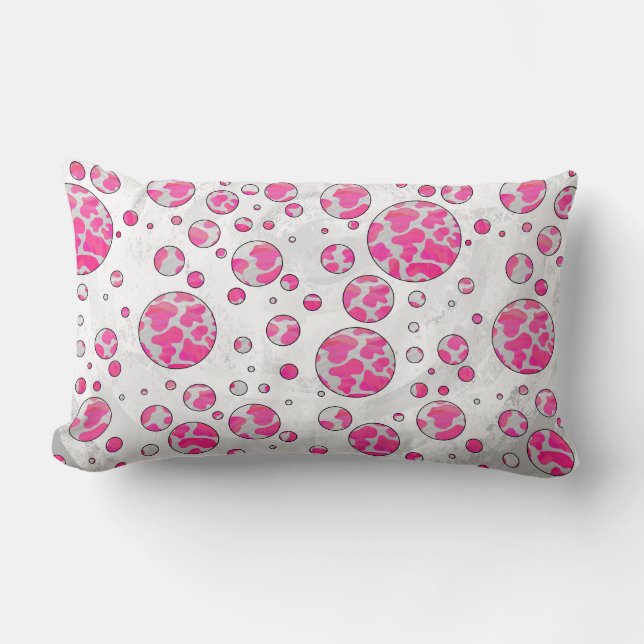 Polka Dot Koe Roze en Wit Kussen (Voorkant)