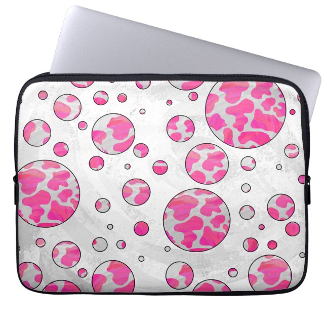 Polka Dot Koe Roze en Wit Laptop Sleeve (Voorkant)
