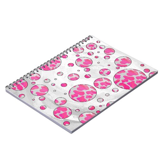 Polka Dot Koe Roze en Wit Notitieboek (Linkerzijde)