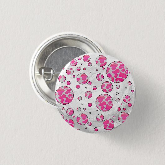 Polka Dot Koe Roze en Wit Ronde Button 3,2 Cm (Voorkant /achterkant)