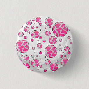 Polka Dot Koe Roze en Wit Ronde Button 3,2 Cm