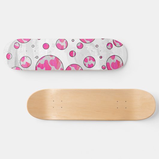 Polka Dot Koe Roze en Wit Skateboard (Horizontaal)