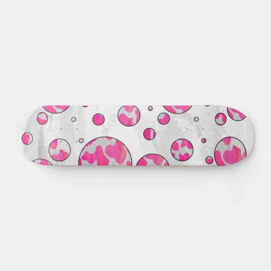 Polka Dot Koe Roze en Wit Skateboard (Horizontaal)