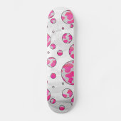 Polka Dot Koe Roze en Wit Skateboard (Voorkant)