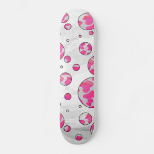 Polka Dot Koe Roze en Wit Skateboard