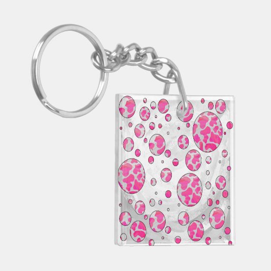 Polka Dot Koe Roze en Wit Sleutelhanger (Voorkant Links)