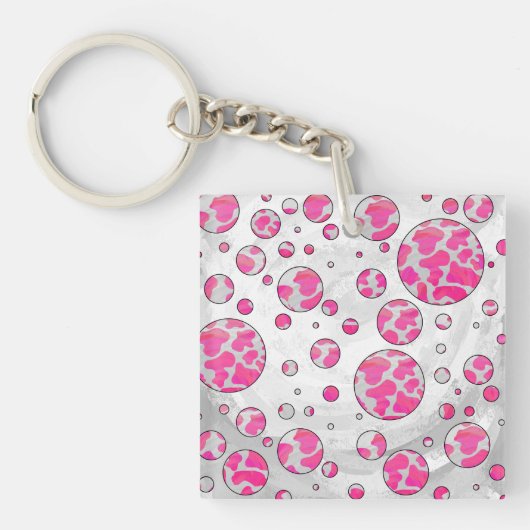 Polka Dot Koe Roze en Wit Sleutelhanger (Voorkant)