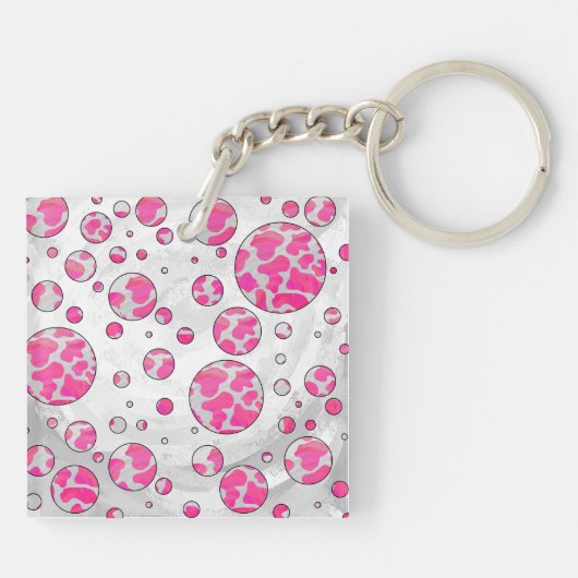 Polka Dot Koe Roze en Wit Sleutelhanger (Achterkant)