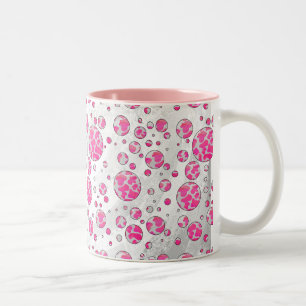 Polka Dot Koe Roze en Wit Tweekleurige Koffiemok