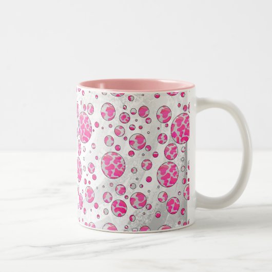 Polka Dot Koe Roze en Wit Tweekleurige Koffiemok (Rechts)