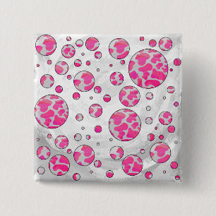 Polka Dot Koe Roze en Wit Vierkante Button 5,1 Cm