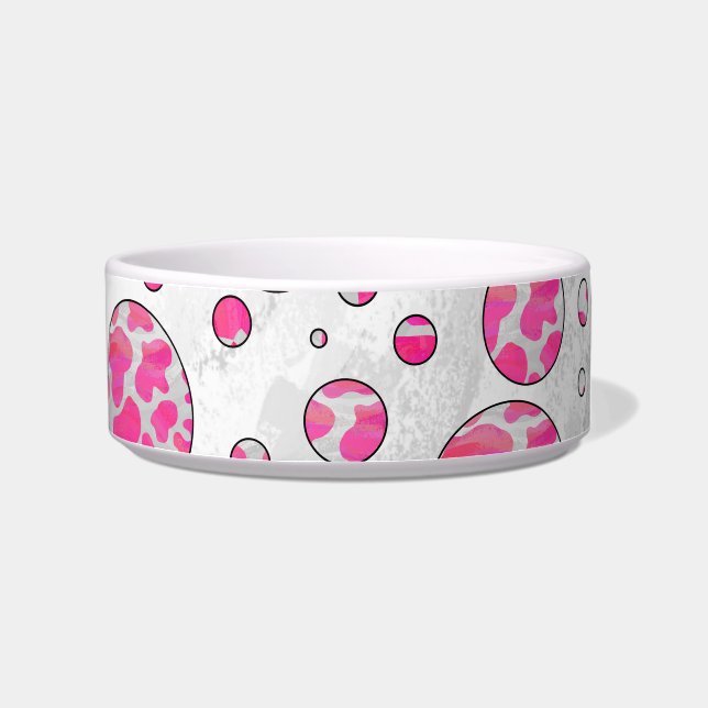 Polka Dot Koe Roze en Wit Voerbakje (Rechts)