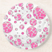 Polka Dot Koe Roze en Wit Zandsteen Onderzetter (Voorkant)