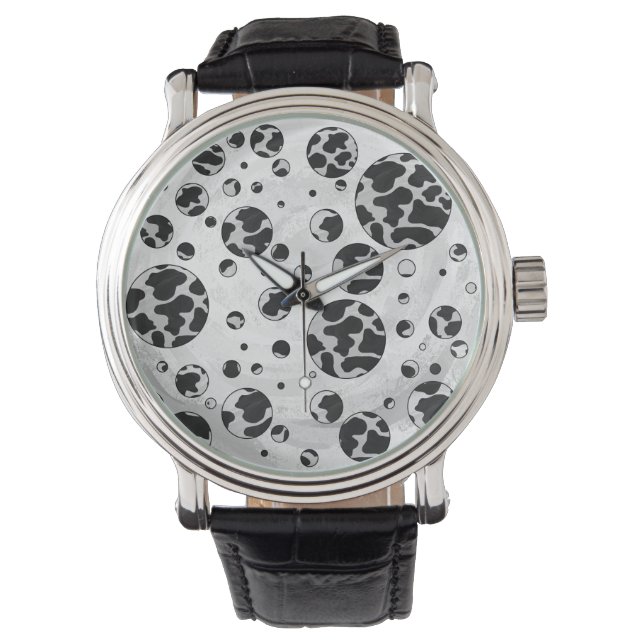 Polka Dot Koe zwart-wit afdrukken Horloge (Voorkant)