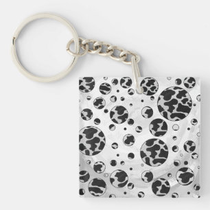 Polka Dot Koe zwart-wit afdrukken Sleutelhanger