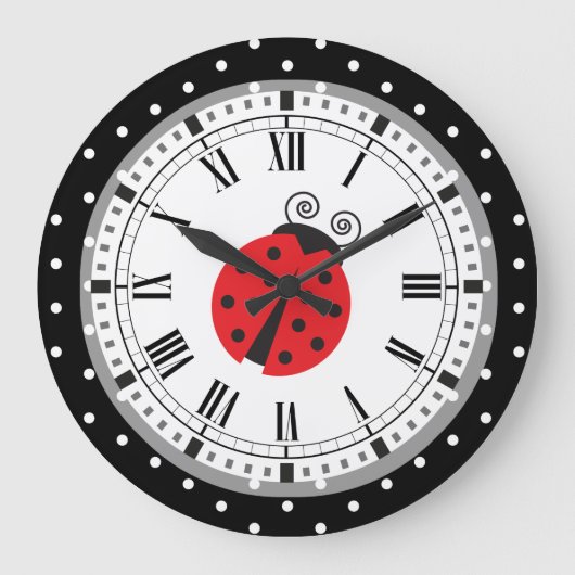 Polka Dot Ladybug Retro Style-klok Grote Klok (Voorkant)